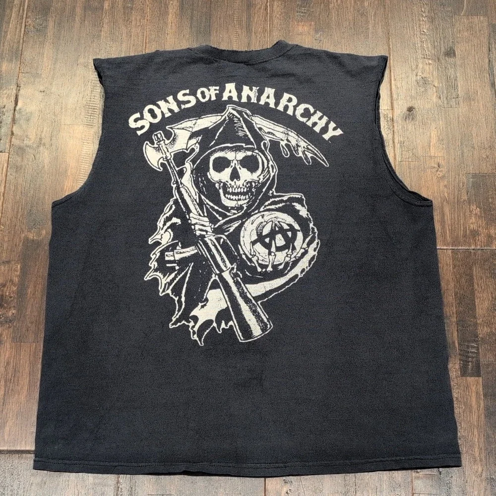 Sons of Anarchy‎ Samcro Mens Large Black Sleeveless T-Shirt Grunge Biker Reaper
